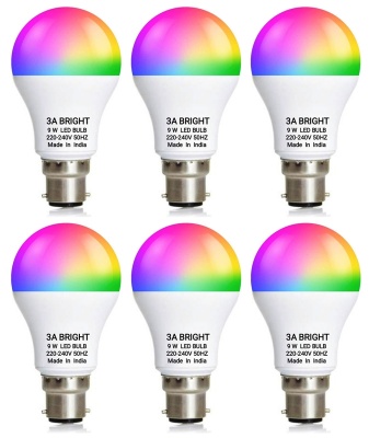 3A BRIGHT 9 Watt B22 Round 3 Colour in 1 LED Bulb (Red/Blue/Pink) - Pack of 6