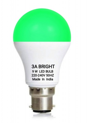3A BRIGHT 9 WATT B22 ROUND COLOR LED BULB (GREEN, PACK OF 1 PIECE)
