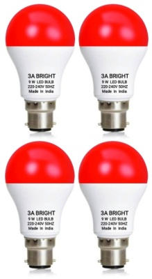 3A BRIGHT 9 WATT B22 ROUND COLOR LED BULB (RED, PACK OF 4)