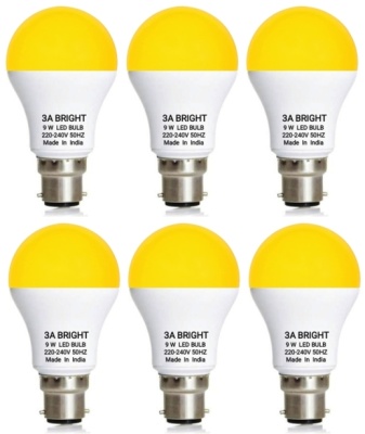 3A BRIGHT 9 WATT B22 ROUND COLOR LED BULB (WARM WHITE, PACK OF 6)