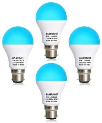 3A BRIGHT 9 WATT B22 ROUND COLOR LED BULB (BLUE, PACK OF 4)