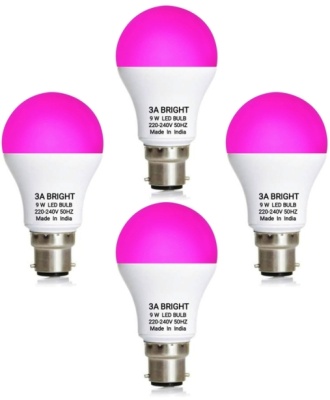 3A BRIGHT 9 WATT B22 ROUND COLOR LED BULB (PINK, PACK OF 4)
