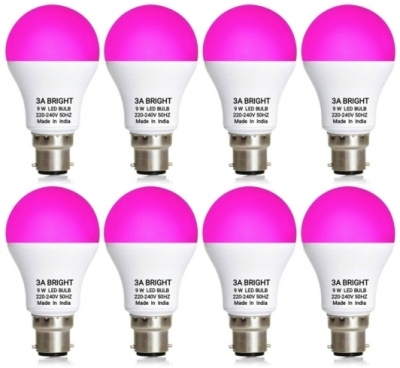 3A BRIGHT 9 WATT B22 ROUND COLOR LED BULB (PINK, PACK OF 8)