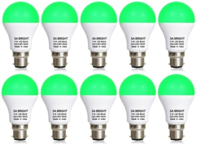 3A BRIGHT 9-Watt B22 Round Color LED Bulb (Green, Pack of 10)