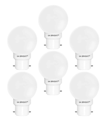 3A BRIGHT Deco Mini 0.5-Watt Base B22 LED Night Bulb (Pack of 6, White)
