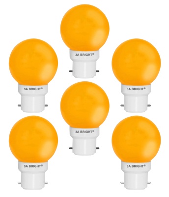 3A BRIGHT Deco Mini 0.5-Watt Base B22 LED Night Bulb (Pack of 6, Orange)