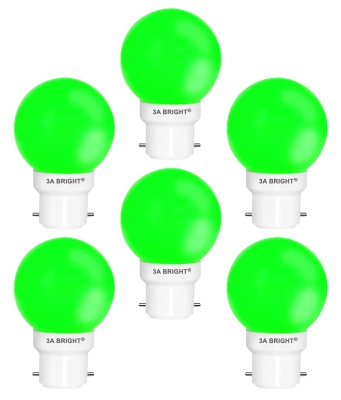 3A BRIGHT Deco Mini 0.5-Watt Base B22 LED Night Bulb (Pack of 6, Green)