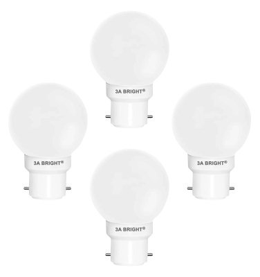 3A BRIGHT Deco Mini 0.5-Watt Base B22 LED Night Bulb (Pack of 4, White)