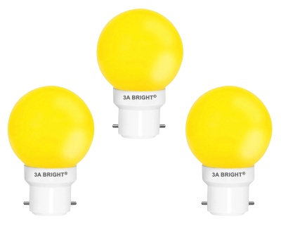 3A BRIGHT Deco Mini 0.5-Watt Base B22 LED Night Bulb (Pack of 3, Yellow)
