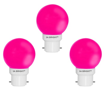 3A BRIGHT Deco Mini 0.5-Watt Base B22 LED Night Bulb (Pack of 3, Pink)