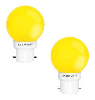 3A BRIGHT Deco Mini 0.5-Watt Base B22 LED Night Bulb (Pack of 2, Yellow)
