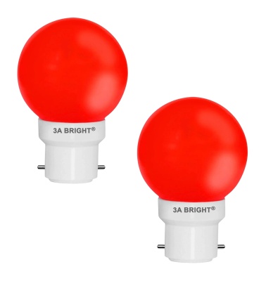 3A BRIGHT Deco Mini 0.5-Watt Base B22 LED Night Bulb (Pack of 2, Red)