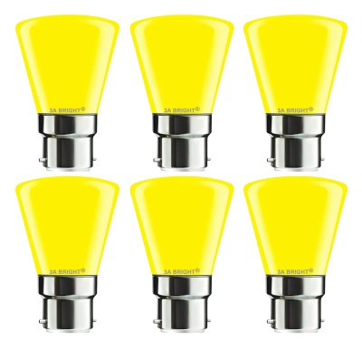 3A BRIGHT 0.5 Watt B22 Mushroom Night Yellow LED Bulbs (Pack of 6)